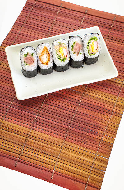 istock Japanese food sushi roll on bamboo mat 492740054
