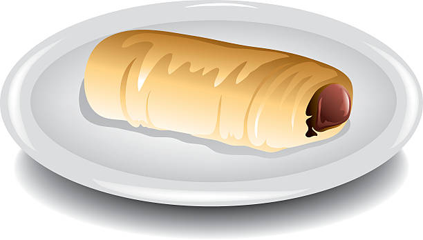 Sausage Kolache Breakfast Sandwich Illustration of a sausage and cheese kolache on a plate. kolache stock illustrations