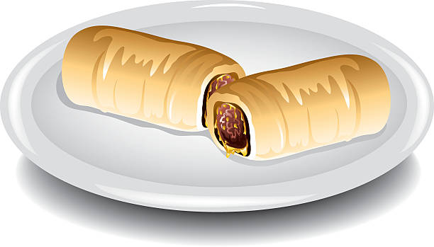 Sausage kolache Illustration of a sausage and cheese kolache on a plate. kolache stock illustrations
