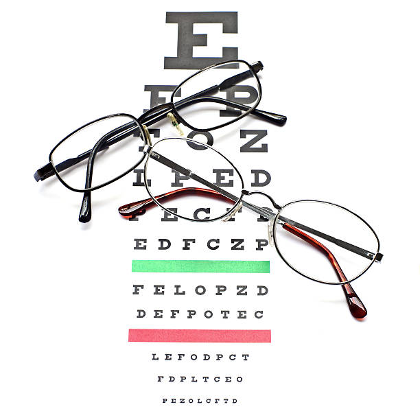 istock glasses on snellen eye sight chart test 492741666