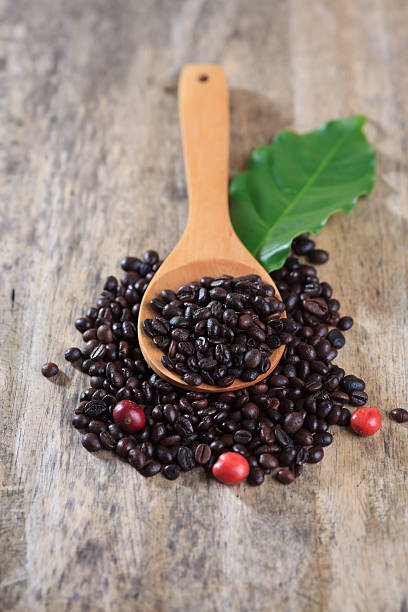 istock Coffee beans with a rustic wooden scoop 492752154