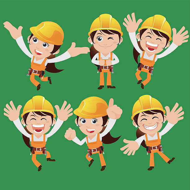 ilustraciones, imágenes clip art, dibujos animados e iconos de stock de trabajador caracteres en diferentes poses - manual worker thumbs up hand sign adult