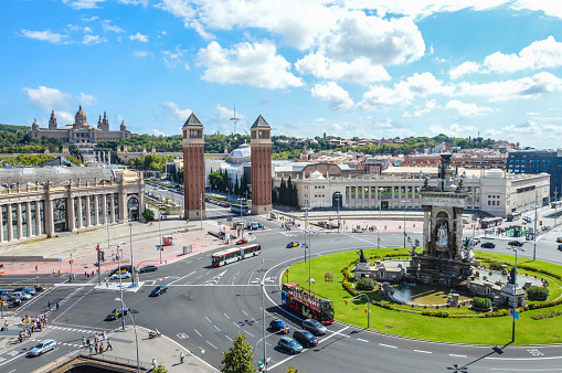 Barcelona, Spain - August 22, 2015: Plaça d'Espanya shot from above during the day. 