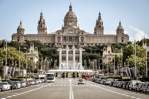 Barcelona, Spain - August 22, 2015: Museu Nacional d'Art de Catalunya shot from the Placa d'Espanya during the day. 