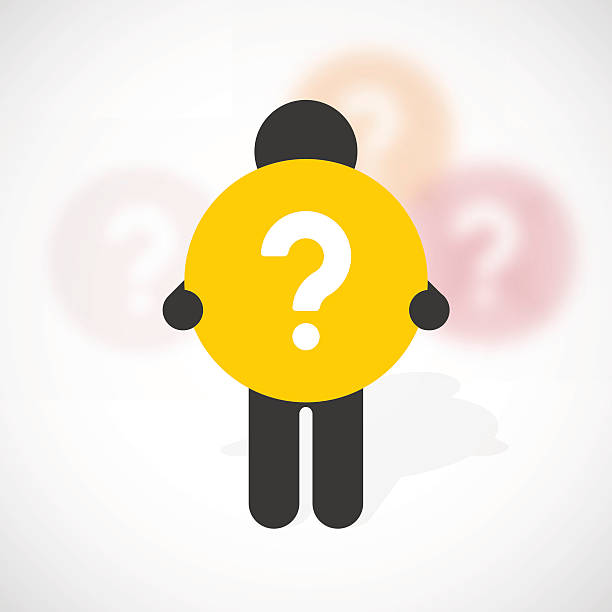 silhouette of a man holds yellow question mark black silhouette of a man holds yellow circle with a question mark question mark people one person silhouette stock illustrations