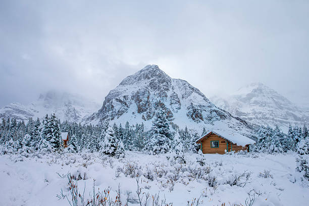 Fantastic winter landscape with wooden house in snowy mountains. Christmas holiday concept. Carpathians mountain, Ukraine, Europe