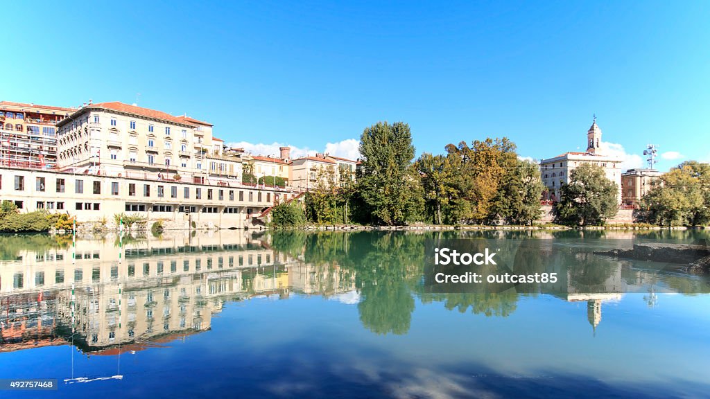 Dora Baltea River and Ivrea cityscape in Piedmont, Italy Biella Stock Photo