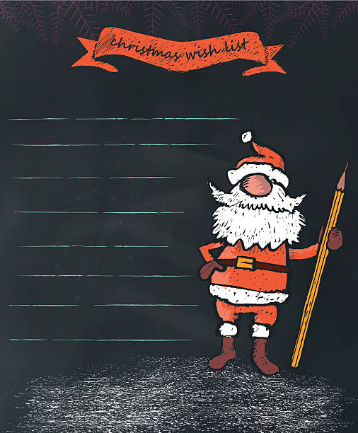 Funny Santa Claus Holding Pen On Chalkboard With Wish List Stock  Illustration - Download Image Now - iStock