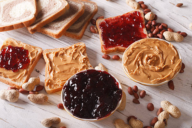 istock Toast with peanut butter and jelly close-up. horizontal 492757904
