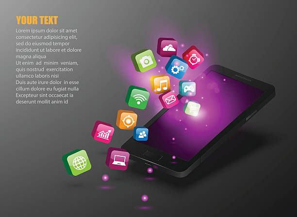 Touchscreen Smartphone with Application Icons. Touchscreen Smartphone with Application Icons. desk toy stock illustrations