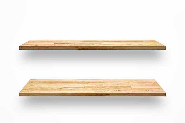 istock Empty wooden wall shelves on white background 492759862