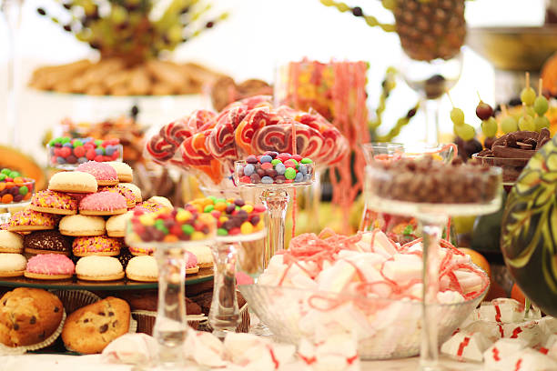 istock Delicious deserts on table at wedding reception 492760950