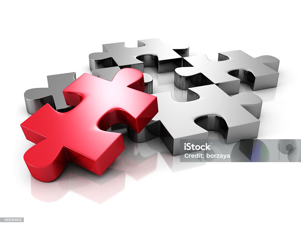 Red Different Metallic Jigsaw Puzzle Piece Red Different Metallic Jigsaw Puzzle Piece. 3d Render Illustration 2015 Stock Photo