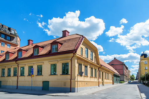 Street in old town of Norrkoping. Ostergotland, Sweden, Scandinavia, Europe