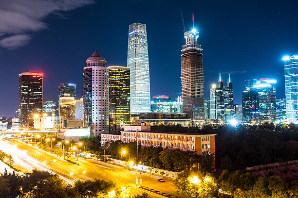 istock Night on Beijing Central Business district buildings skyline 492763230