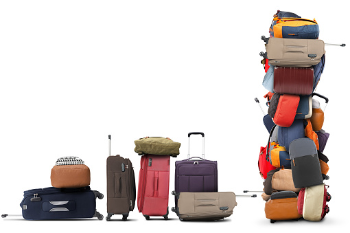Large pile of bags and suitcases, travel