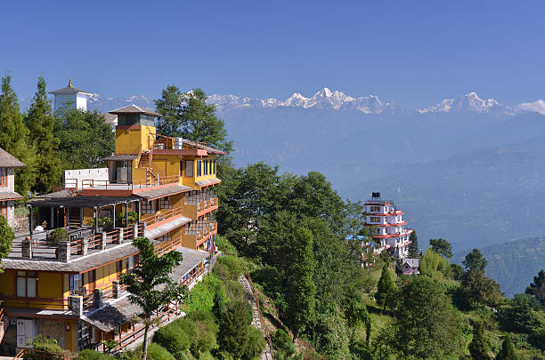 Himalaya Mountain resort Nicely located hotels in a small village of Nagarkot, near Kathmandu, are favorite place to watch the Himalayas.  nagarkot photos stock pictures, royalty-free photos & images