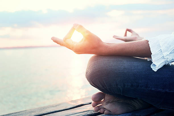 istock Peaceful woman finding body and mind balance 492777318