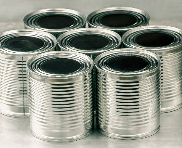 istock Tin cans for food on aluminum background 492783282