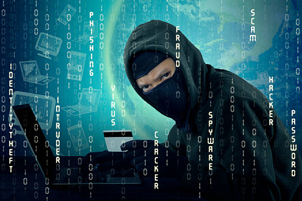 istock Male hacker stealing credit card identity 492783676