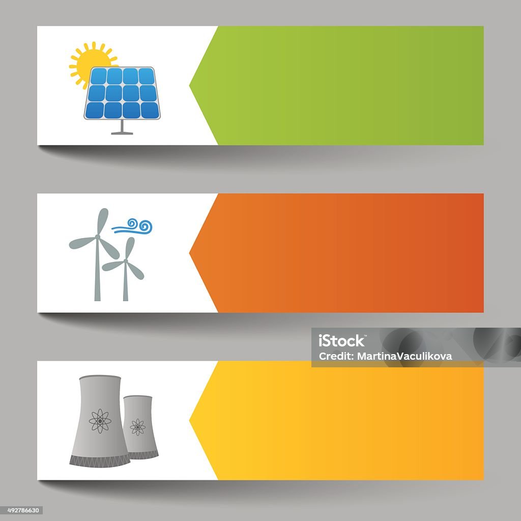 Solar, windmills and nuclear power plants banners Illustration of solar, windmills and nuclear power plants banners 2015 stock vector