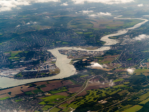 Aerial view of the city of Rochester and the river Medway