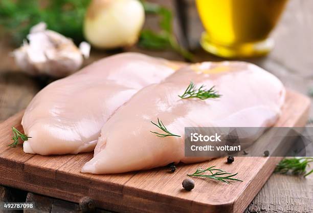 Chicken Breasts On Cutting Board Stock Photo - Download Image Now - Chicken Meat, Chicken Breast, Chicken - Bird