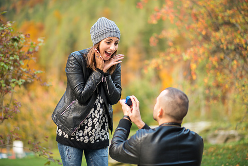 Autumn outdoor wedding proposal engagement