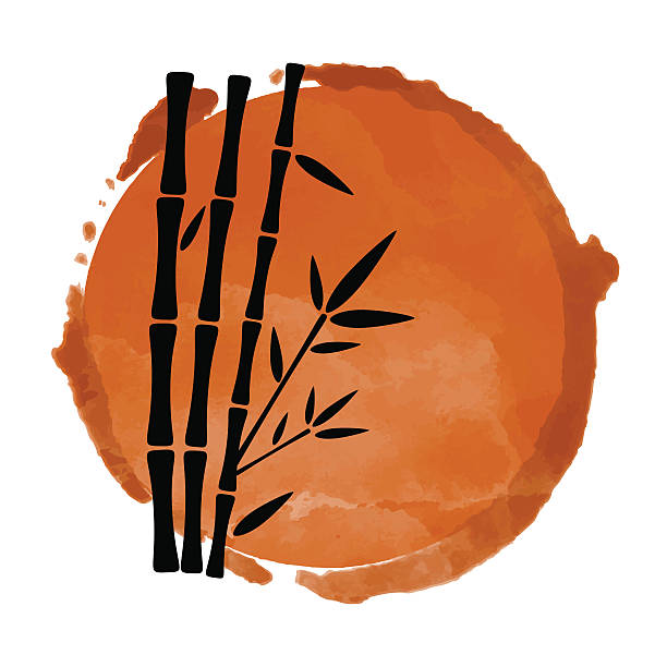 bambusowe drzewa i watercolor circle - bamboo shoot bamboo japanese culture paintings stock illustrations