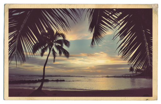 Retro antiguo de postales antiguas paraíso de la playa de Kauai en Hawai photo