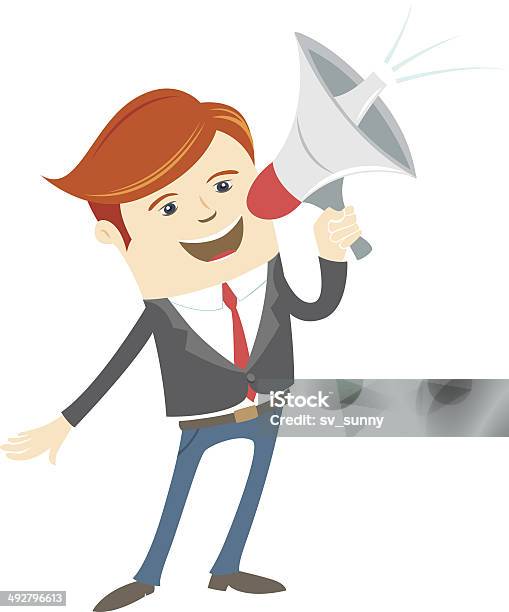 Office Man Megaphone Shouting Stock Illustration - Download Image Now - Adult, Announcement Message, Blue-collar Worker