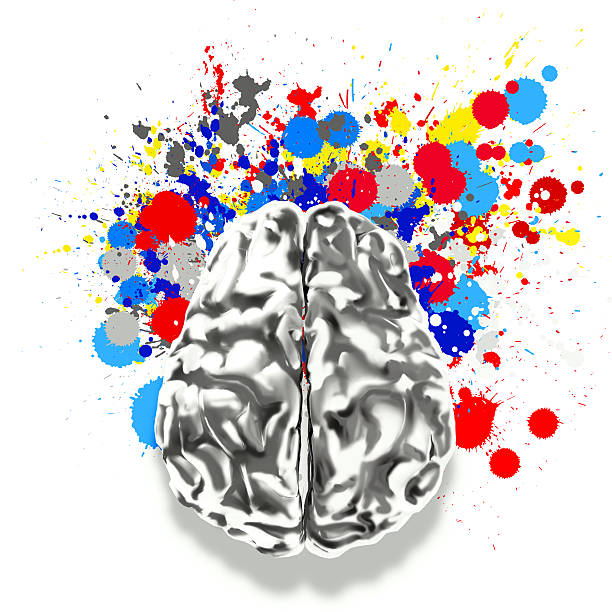 istock Creativity 3d metal human brain with splash colors background 492798861