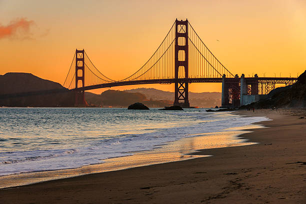 istock Orange dawn over the Golden Gate Bridge from a beach 492806230