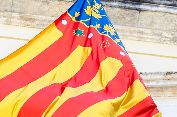 Detalle de bandera de la Comunidad Valenciana, España. - foto de stock