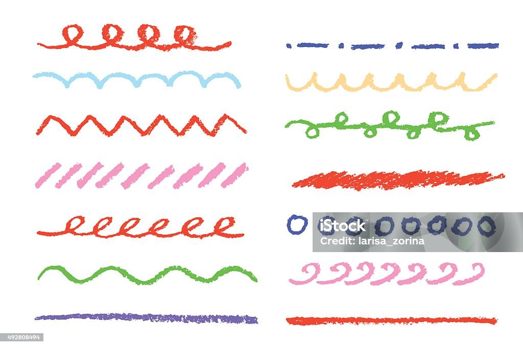 Set of colorful stripes isolated on white Child's drawing of stripes isolated on white. Pastel chalk crayon hand drawn design elements, vector Child stock vector