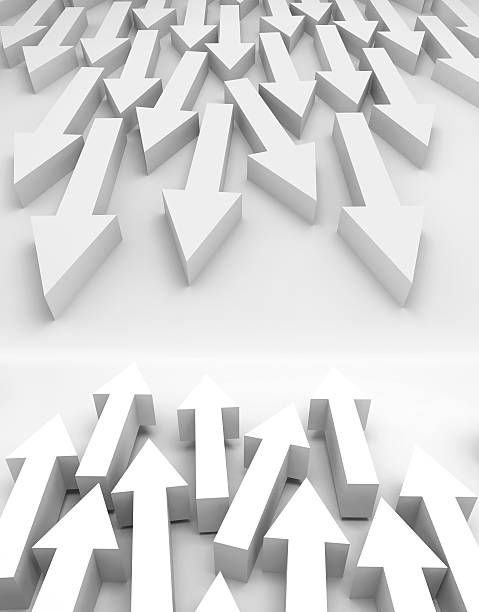 istock Groups of white arrows going towards each other 492808854