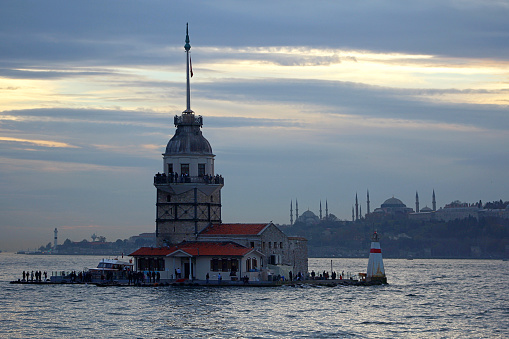Sunset in Maiden's Tower in Istanbul, Turkey.