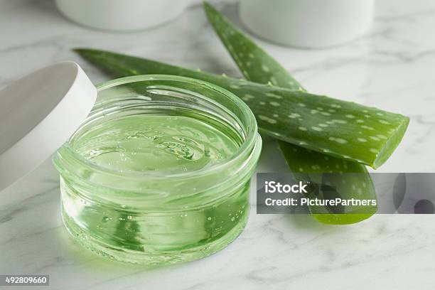 Aloe Vera Gel In A Glass Jar Stock Photo - Download Image Now - Hair Gel, Jar, 2015