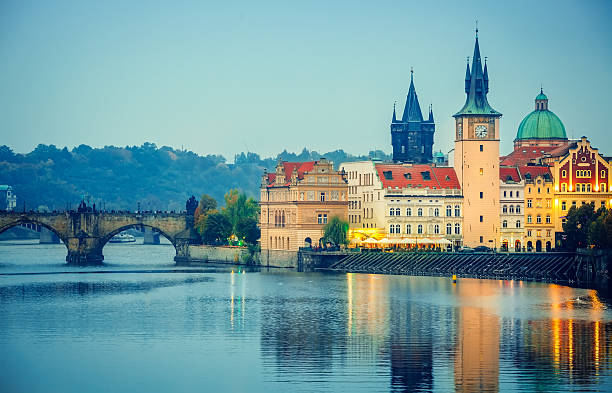istock Evening over river Vltava near Charles bridge in Prague 492810714