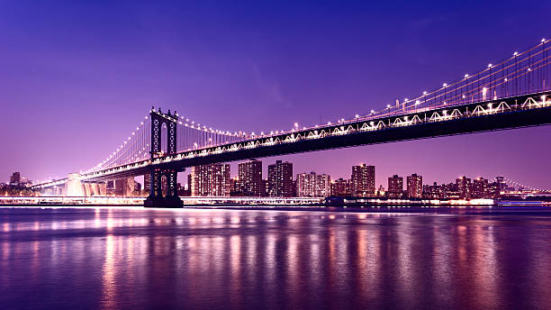 매해튼 구름다리 및 맨해튼 스카이라인, new york city - manhattan bridge 뉴스 사진 이미지