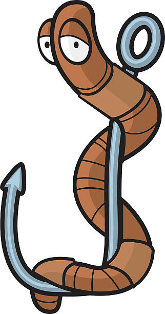 Worm Hook A cartoon worm on a fishing hook. cartoon fishing hook stock illustrations