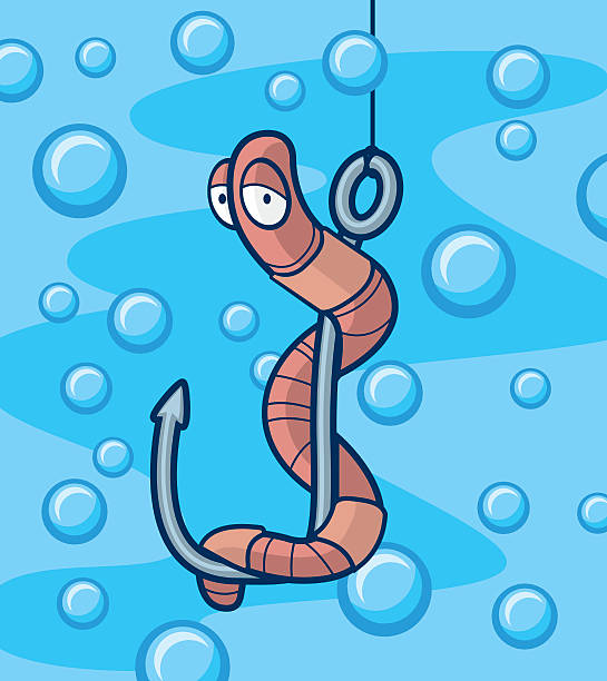 illustrazioni stock, clip art, cartoni animati e icone di tendenza di worm gancio - worm cartoon fishing bait fishing hook
