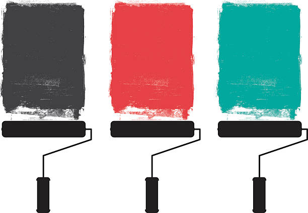 Paint roller and grunge paints Vector illustration of paint-roller and grunge paints. All design elements are layered and grouped. Simple gradient was used. Aics3 and Hi-res jpg files are also included. painting activity illustrations stock illustrations