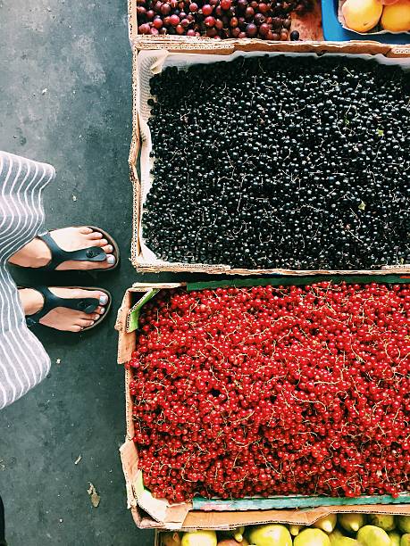Selfeet: black and red currants for sale at farmer's market