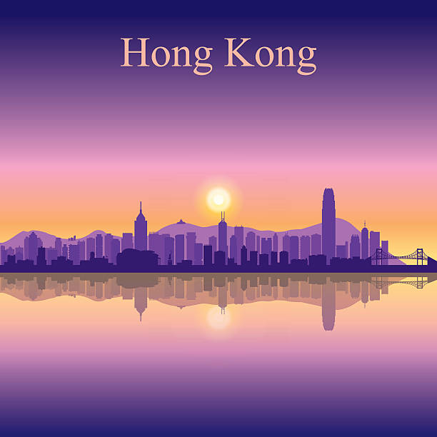 香港の都市スカイラインシルエットの背景 - hong kong skyline panoramic china点のイラスト素材／クリップアート素材／マンガ素材／アイコン素材