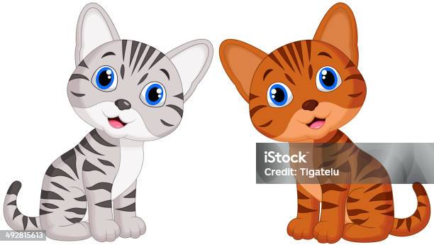 Cute Baby Cat Cartoon Stock Illustration - Download Image Now - Domestic Cat, Gray Color, Kitten