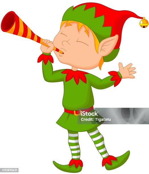 Elf Cartoon With Trumpet Stock Illustration - Download Image Now - Boys, Cartoon, Celebration