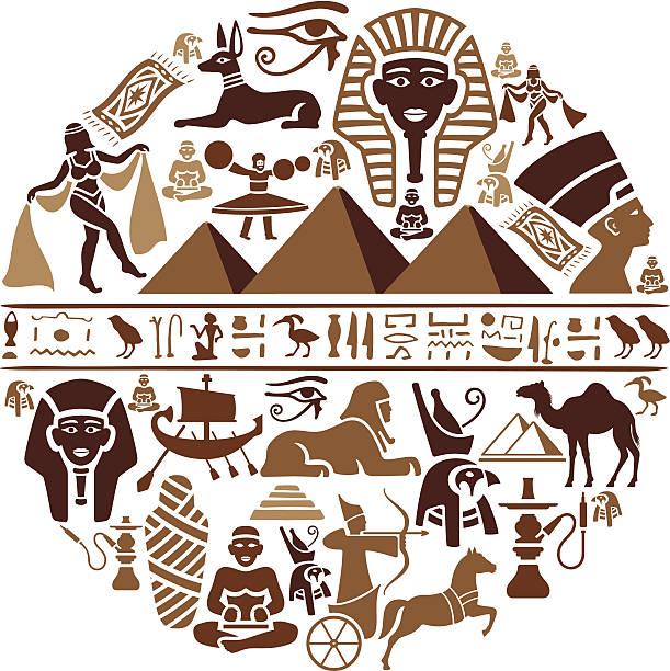 이집트어 콜라주 - egyptian culture hieroglyphics human eye symbol stock illustrations