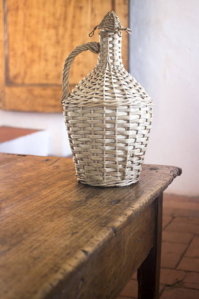 istock Vintage wine bottle basket in old house 492816266
