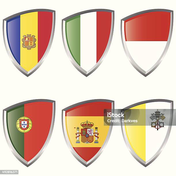 West 1 Europe Shield Flags Stock Illustration - Download Image Now - Andorra, Badge, Blue